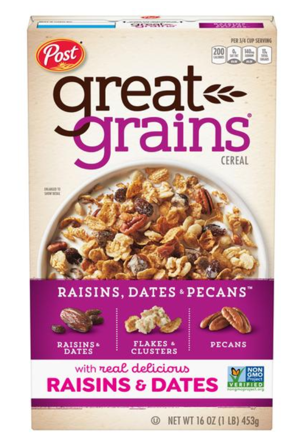 Post Great Grains Cereal Raisin Dates & Pecans 16oz (BEST BY: JUN 2025)