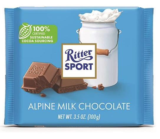 Ritter Sport Alpenmilch 30 % Kakao /Alpine Milk Chocolate 30% cocoa 100g