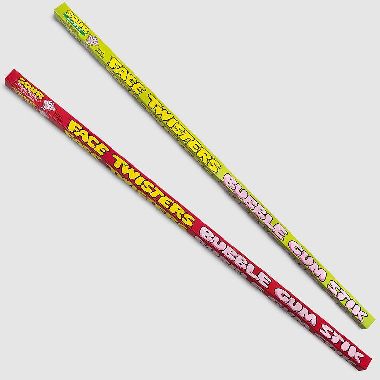 Face Twisters Sour Apple Bubble Gum Stik 2.1oz