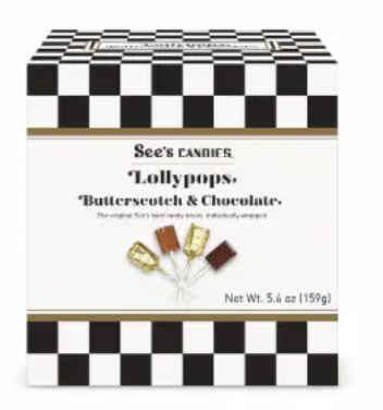 See's Candies Lollypops Butterscotch & Chocolate 5.6oz (BEST BY: FEB 25)