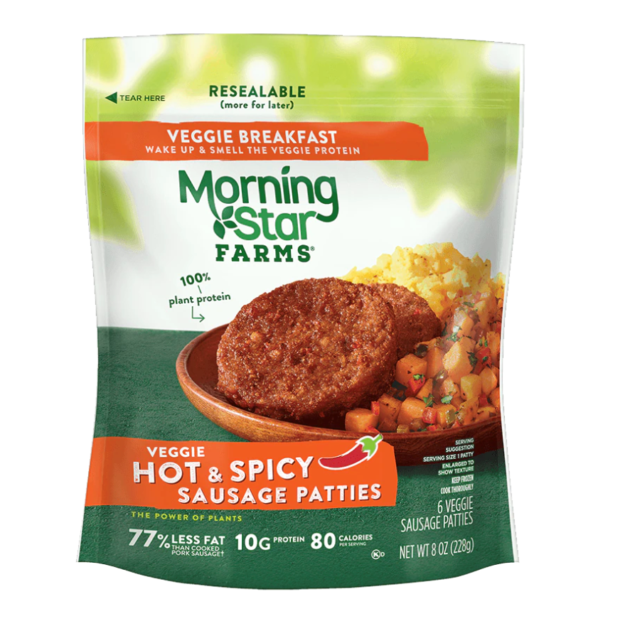 Morning Star Farms Hot & Spicy Veggie Sausage Patties 8oz [Click & Collect Only]