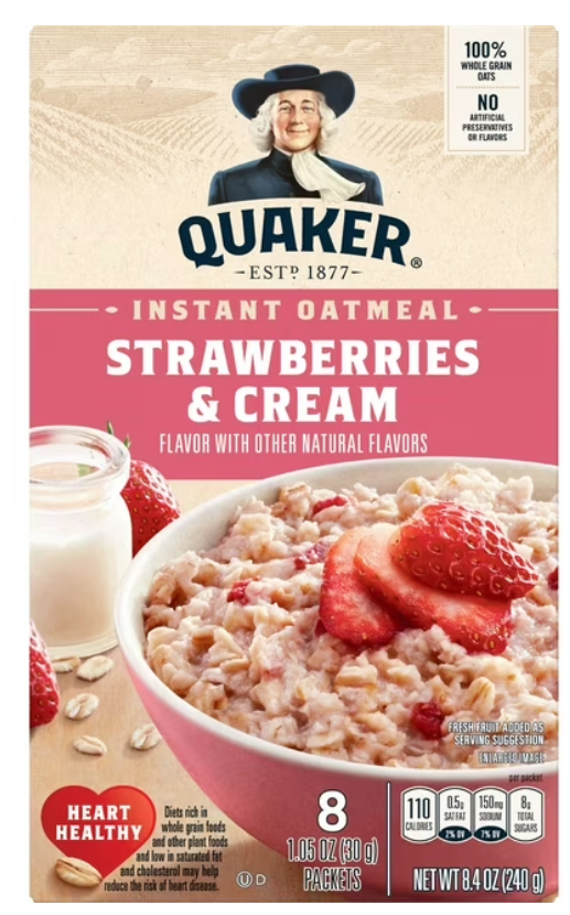 Quaker Instant Oatmeal Strawberries & Cream 8ct (BEST BY: AUG25)