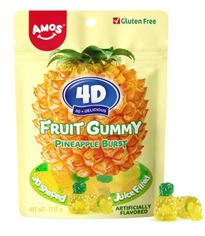 Amos 4D Pineapple Fruit Gummy 6oz (BEST BEFORE: MAR '26)