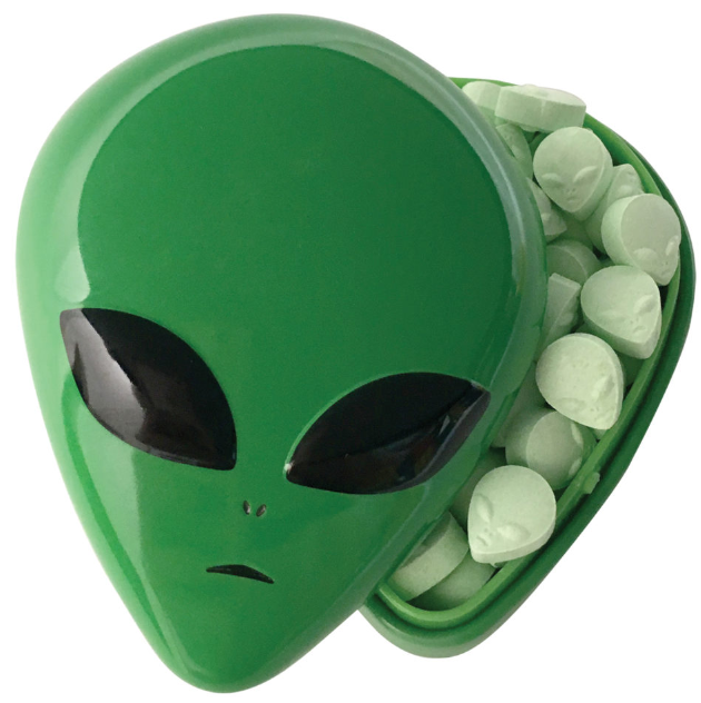 Alien Head Tin With Sour Green Apple Candy 1oz