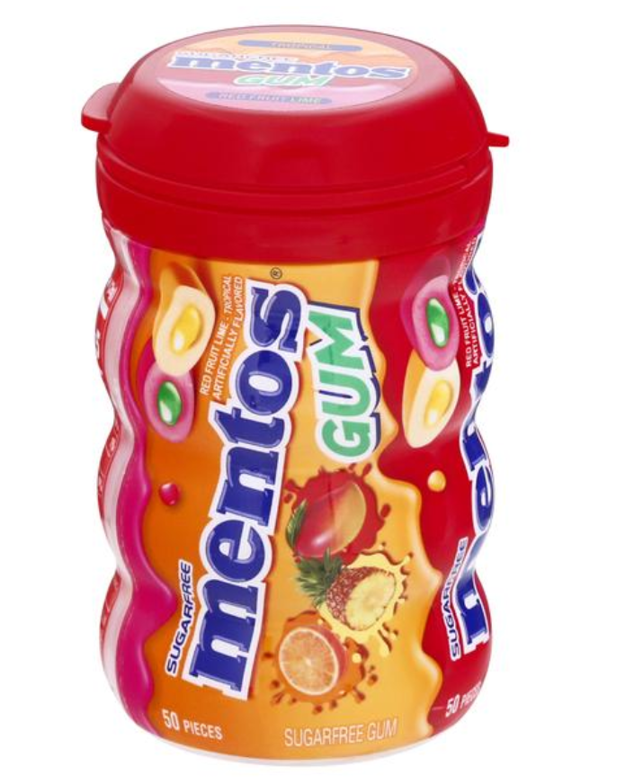 Mentos Sugar Free Red Fruit & Lime Tropical Gum Bottle 50pk