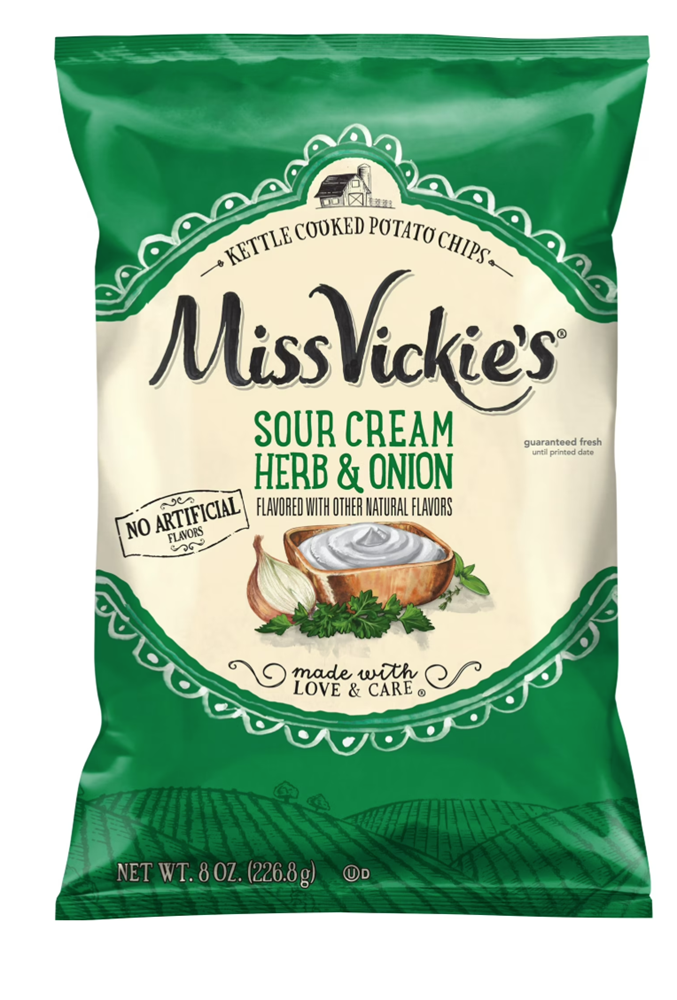 Miss Vickie's Sour Cream Herb and Onion Kettle Cooked Potato Chips 8oz (BEST BY: DEC 2025)