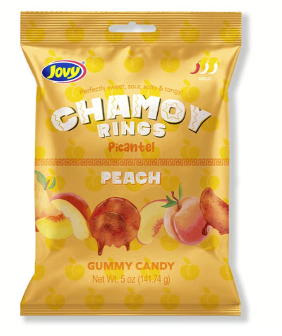 Jovy Chamoy Rings Picante! Peach Gummy Candy 5oz
