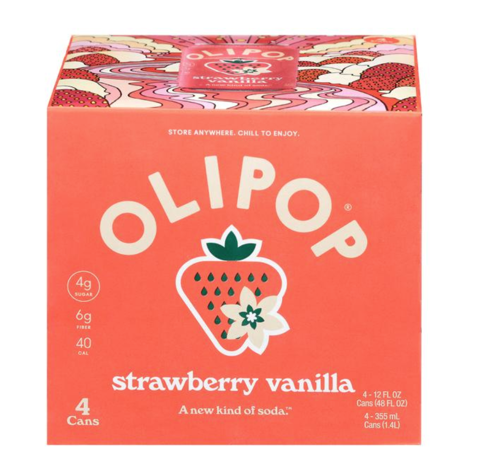 Olipop Prebiotic Soda Strawberry Vanilla Can 4 Pack / 12oz Cans