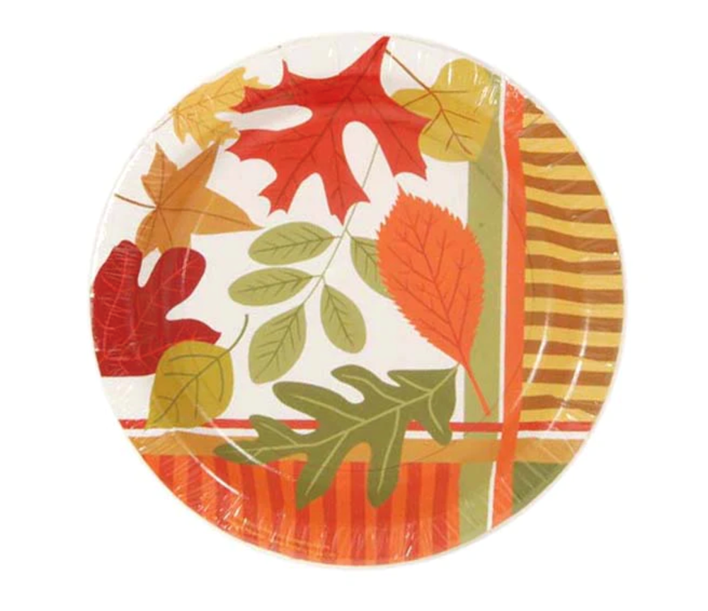 Thanksgiving Maple Leaves & Stripes Plate 8ct