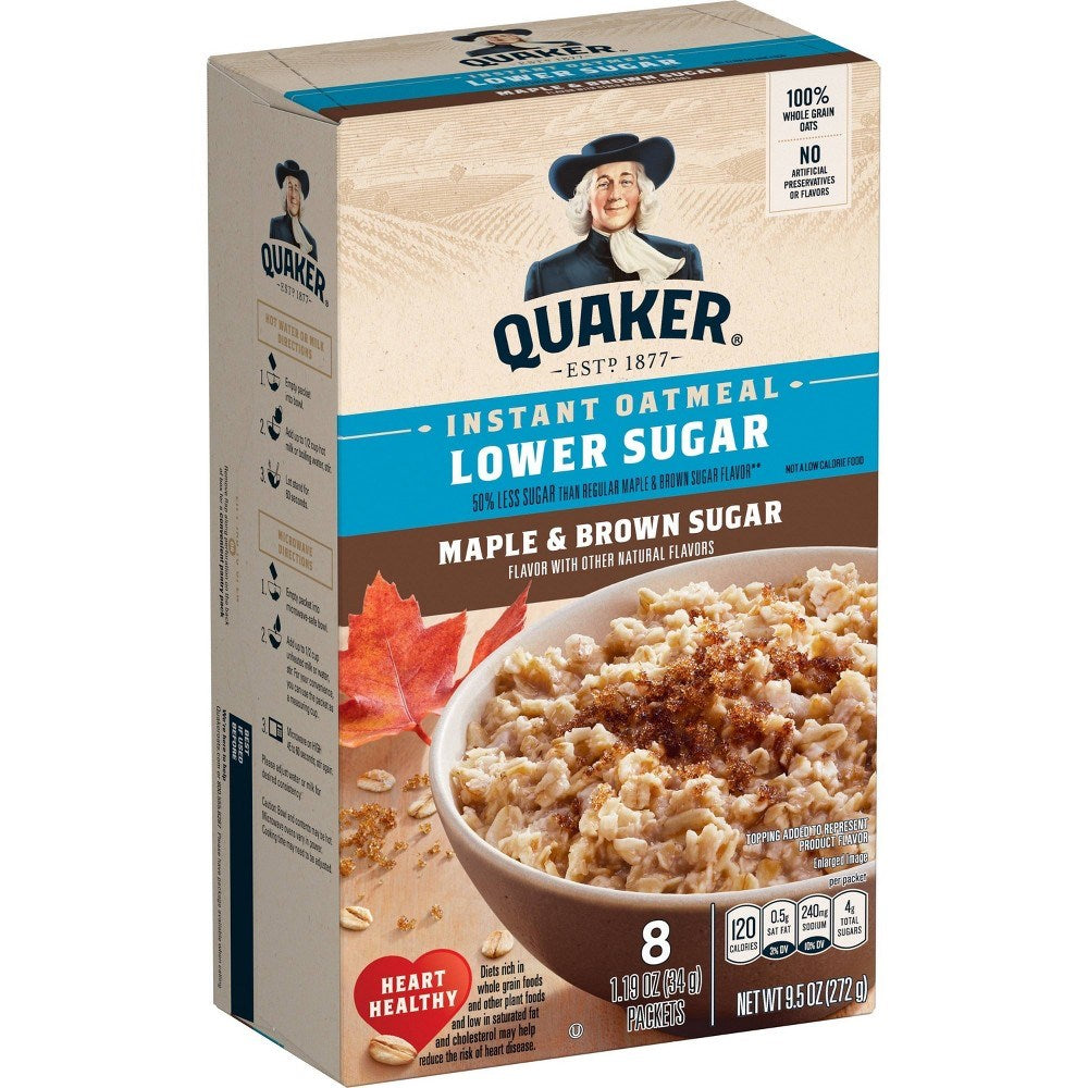 Quaker Instant Oatmeal Lower Sugar Maple & Brown Sugar 9.5oz  (BEST BY: NOV 2025)