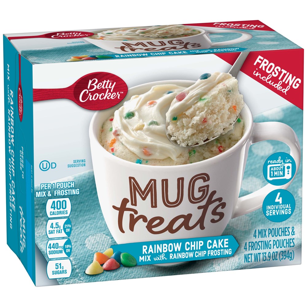 Betty Crocker Rainbow Chip Cake Mix Mug Treats with Rainbow Chip Topping 4ct
