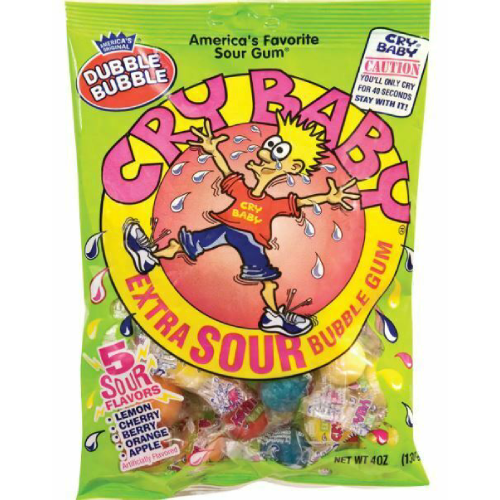 Dubble Bubble Cry Baby Extra Sour Bubble Gum Peg Bag 4oz