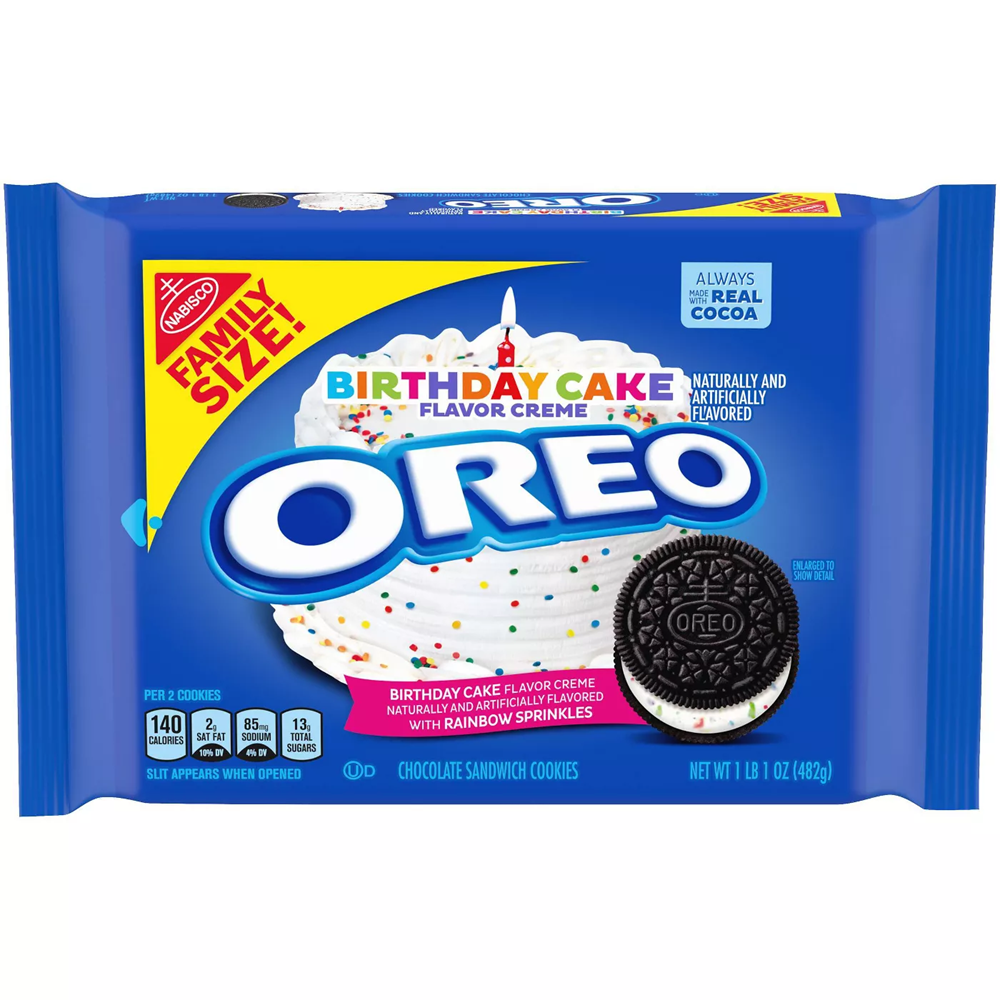 Oreo Birthday Cake Chocolate Sandwich Cookies Family Size 17oz (BEST BY: JUN '26)