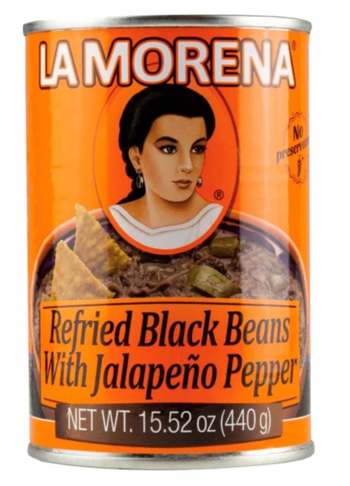 La Morena Refried Black Beans W/ jALA PEPPER 15.52oz