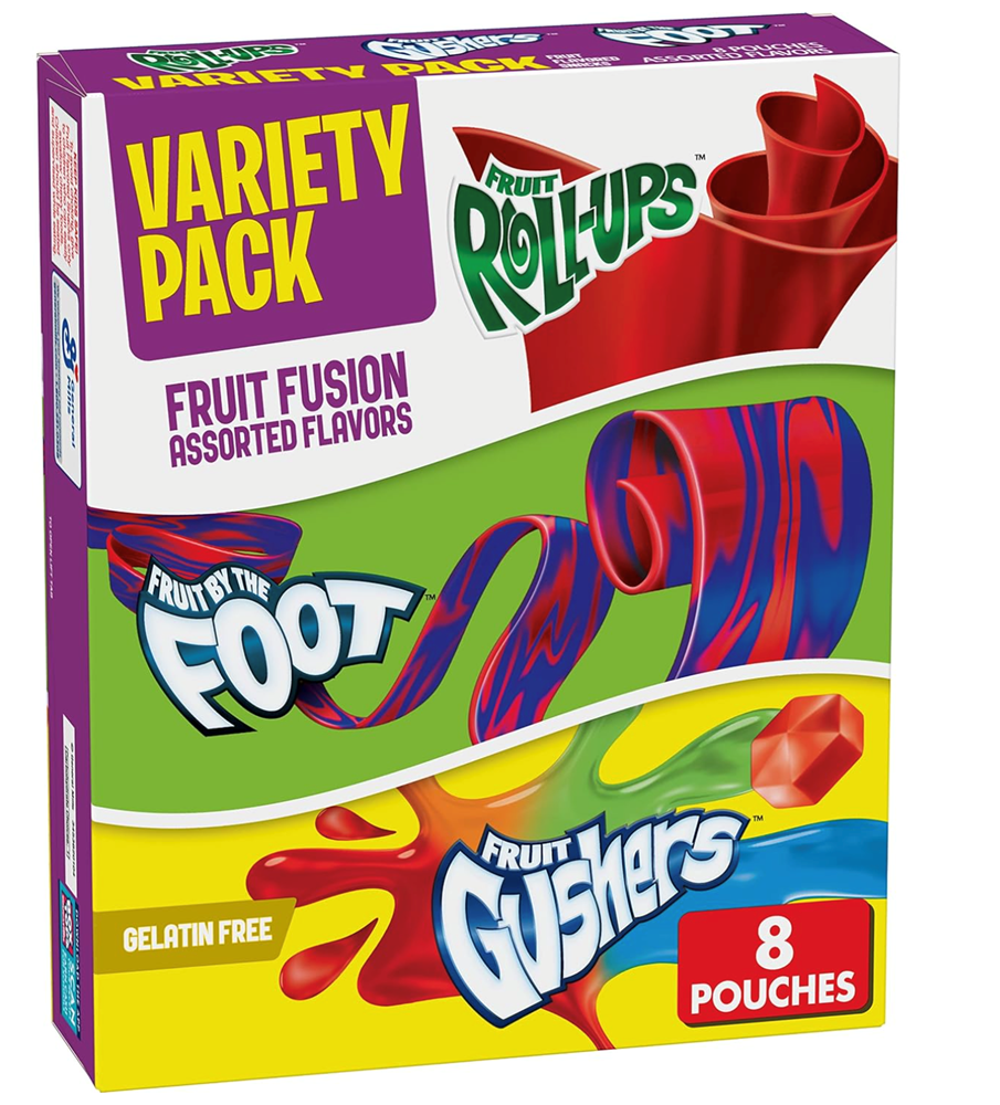 Fruit Roll-Ups, Fruit by the Foot, Gushers Snacks Variety Pack 8ct