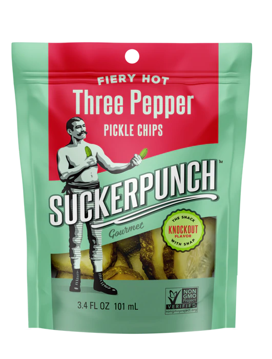 SuckerPunch Fiery Hot 3-Pepper Pickle Chips 3.4oz